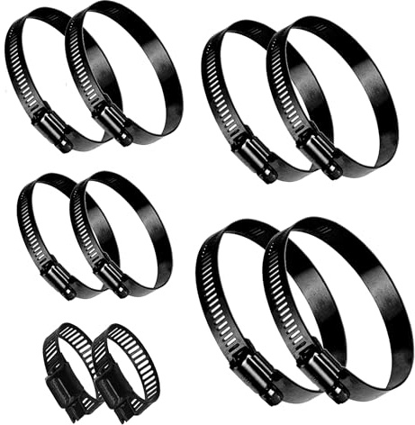 BESTYCHAO Kit d'assortiment de colliers de serrage à vis sans fin, colliers de serrage en acier inoxydable ajustables 16-127mm 1/2/3/4/5inch (Noir)