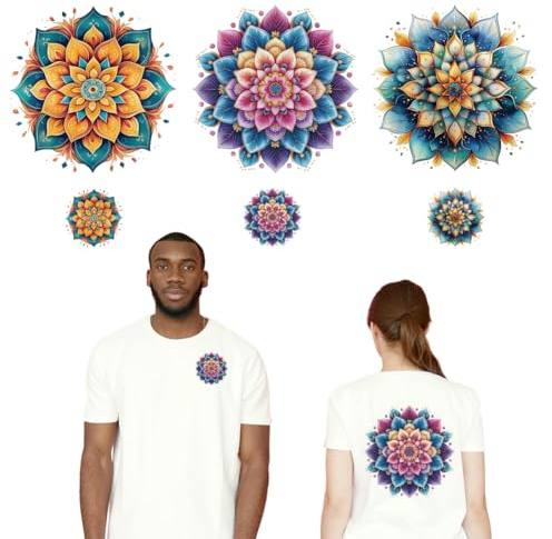 arricraft 6 pz. Set di Adesivi con Logo A Tema Floreale, Pellicola Termoadesiva, 6 Stili Mandala Motivo Floreale Decalcomanie Stirabili Adesivi per T-Shirt Toppe Borse Cappelli Fai Da Te Artigianato