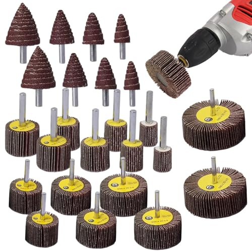 24Pcs 80 Grit Sanding Flap Wheels Abrasive Flap Wheel Set Polishing Disc Sanding Heads,Sanding Paper Polishing Wheel for Wood Steel Deburring, Grinding, Polishing, Removing Ru-st