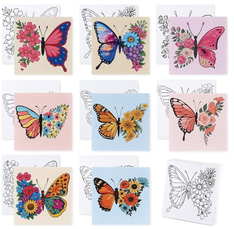BNG 8 Packs Butterfly Pre Drawn Canvas to Paint, Pre Printed Canva for Painting, Pre Stretched Canvas Outline Painting Boards for Beginners, Students, Party Favors, Daily Decorations(8 * 8in)