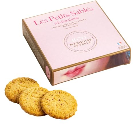 Marquise de Sablé | Biscotti di pasta frolla al burro con pepite di lampone | Scatola regalo da 100 g | Ricetta francese originale del 1670 | Selezione 18 Carati