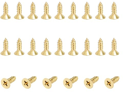 sourcing map 24 Pcs Brass Screws, M4 x 12mm Solid Phillips Flat Head Self-Tapping Wood Screw Fasteners for Woodworking Furniture Repair Photo Frame Drywall Home Appliances