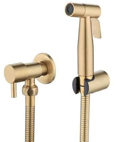 Testa spruzzatrice manuale per bidet color oro spazzolato, kit con doccetta per WC a parete con tubo doccia da 1,5 m per igiene e comfort del bagno
