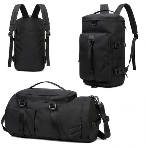 Dexpally Bolsa Deporte Mujer Hombre con Compartimento Zapatos y Humeda Bolso de Gimnasio Deportiva Multifuncional Bolsas Fitness Sports Gym Bag para Viaje Entrenamiento (Negro)