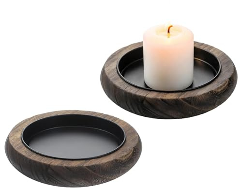 PHMING 2 Portacandele Vintage in Legno Massiccio, Piatti per Candele