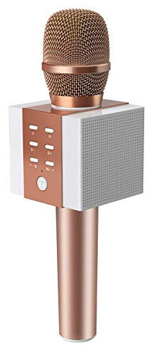 TOSING 008 Microphone sans Fil Bluetooth karaoké, Plus Fort Volume 10W Puissance, Plus de Basse, 3-en-1 Portable Poche Double Haut-Parleur Micro Machine pour Android/PC (Rose)