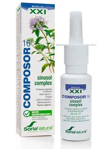 Composor 16 Sinusol Complex– Con Equinácea, Grosellero Negro, Propóleo, Salicaria, Menta, Tomillo y Ciprés – Alivia la Congestión Nasal – Ayuda a Recuperar el ánimo - Favorece la Relajación - 25ml