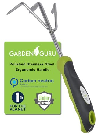Garden Guru Hand Cultivator Rake Tiller Tool - Stainless Steel for Ultimate Strength - Rust Resistant - Ergonomic Handle - Great for Gardening Cultivating Loosening Weeding