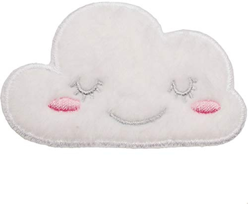 alles-meine.de GmbH Bügelbild - 3D Effekt - süße weiße Wolke - 7,8 cm * 4,7 cm - Aufnäher/Applikation/Aufbügler - gestickter Flicken - Bügelflicken/Hosenflicken - Bügelstic..