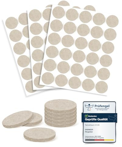 VABNEER 90 Pièces Patins en Feutre, 30mm Beiges Auto-adhésifs Protecteur de Sol Tampon Feutre, 5mm D'épaisseur, Patins pour Meubles pour pieds de meubles ( Rond, 30mm )