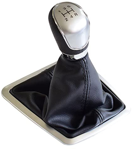 Manual Gear Shift Knob Gearstick Gaiter Boot Kit for F-ord F-ocus 2 MK2 FL (Facelift 2008-2011 with Cuff and Chrome Frame (5 Speed-Silver) | 6 Speed Gear Knob for Ford Focus 2 MK2 FL (Facelift) 2008-2011 (5-Speed - Silver)