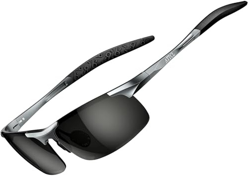ATTCL 25g Polarised Sunglasses Mens Sports UV400 Protection AL-MG Metal | HD TAC lens,Anti Glare,Scratch Resistant,Lightweight,Rectangular,Wrap Around,Non-Slip Temples,Cycling,Running,Golf,Driving