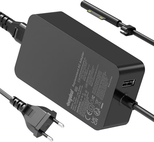 65W Surface Ladekabel 15V 4A Microsoft Ladegerät Netzteil für Surface Pro 11/X/10/9/8/7/ 7+/6/5/4/3, Surface Laptop 7/6/5/4/3/2/1, Surface Go 4/3/2/1, Surface Book 3/2/1, Model 1706 1796 1800 mit USB