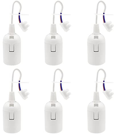 OMIGA 6 Pezzi Porta Lampadina E27 con Morsettiera Nera Porta Lampadina per Cantiere/Ristrutturazione/Lavori Portalampade E27 Plastica (Bianco)