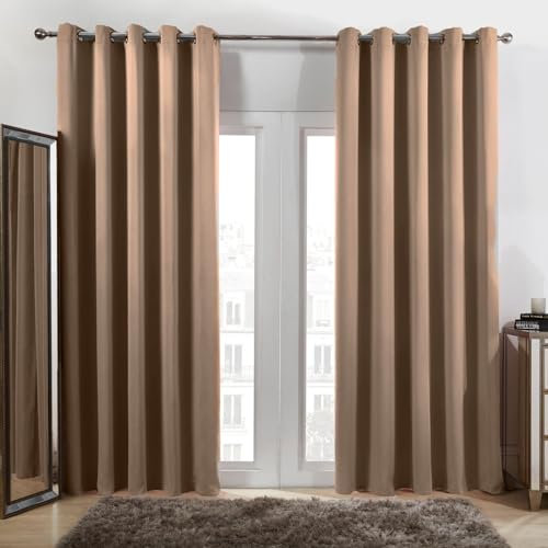 Dreamscene Bedroom Blackout Curtains Beige Eyelet, Thermal Modern Decorative Curtain for Living Room Bedroom Home Insulated Summer Winter Soft Curtains, 66x54”