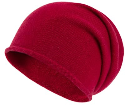 Villand Bonnet décontracté en Cachemire Pur à 100% pour Femmes, Bonnet en Cachemire Doux et Chaud pour Dames. (Rouge)
