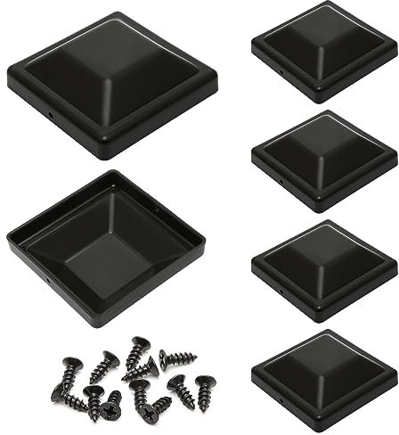Lot de 6 Capuchons de Poteau de Bois en Plastique Noir, Capuchons de Poteau de Clôture Carré 9x9cm avec Vis de Montage, Capuchon de Protection pour Poteau à l'épreuve des intempéries