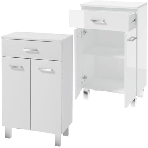 .Deftrans DomoDomo - Smalt Badrumsskåp - 85 x 50 x 30 cm - Vit - med Hylla - Lackerat Badrumsskåp med Låda