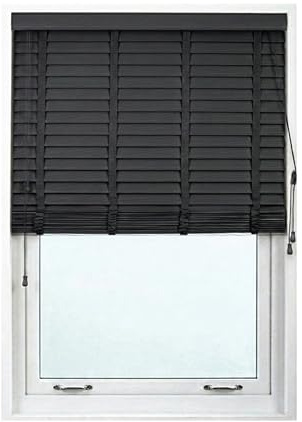 Faux Wood Wooden Grain PVC Window Venetian Blinds (Dark Grey, 45cm x 150cm)