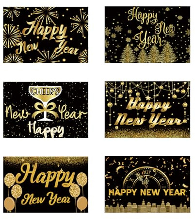 PEUTIER 24 Pezzi Biglietti d'Auguri di Felice Anno Nuovo, 15 x 10cm Fuochi d'Artificio Champagne Vacanze Invernali Carte Capodanno con Buste per Natale Capodanno Feste Regali Bomboniere Forniture