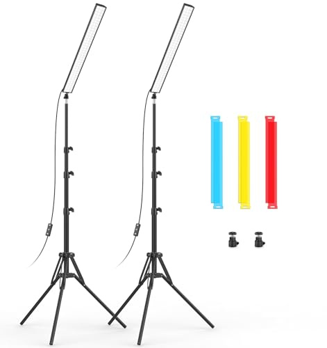 2 Pack LED Video Light Stick with 62.99'' Tripod Stand/Color Filter, Dimmable 2500K-8500K Studio Light Wand Photography Lighting Kit for Video Recording/Game Streaming/Photo Content/YouTube