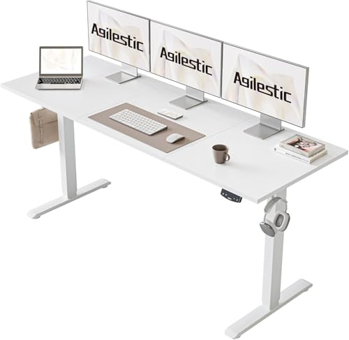 Agilestic höj- och sänkbart skrivbord 160 x 60 cm Ett robust skrivbord med elektrisk höjdjustering och manuella reglage med minnesfunktion. Ett ergonomiskt datorskrivbord som passar, vitt