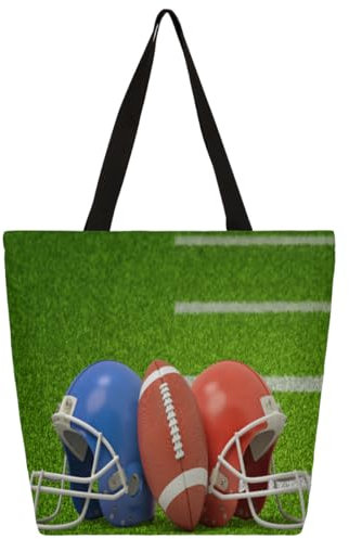 American Football und Helme, Handtasche, Shopper für Damen, Mädchen, Fußball, große Tragetasche, große Kapazität, umweltfreundlich, lässig, Segeltuch für Reisen, Arbeit, Schule, farbig, X-Large