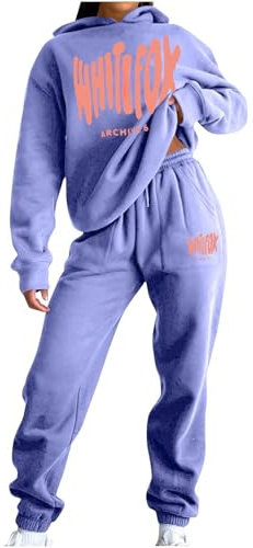NSICBMNO Purple Tracksuit Womens Full Set Jogging Suits Hoodie Tracksuit Two Piece Outfit Oversized Sweatshirts Jogging Pants With Pockets Lounge Outfits Casual Co Ord Sets Gym Activewear Streetwear
