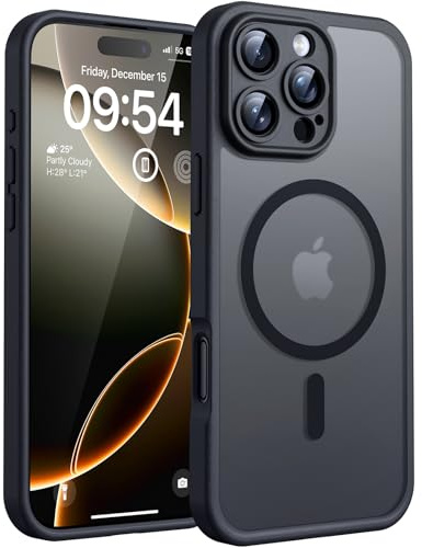 TOCOL Magnetic for iPhone 16 Pro Case 6.3-Inch, Fit for MagSafe, Upgraded [Full Camera Protection], [14FT Military Grade Drop Tested] Shockproof Slim Translucent Matte Back Phone Cover (Black)