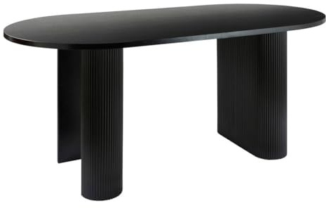 Atmosphera Interior Designer - Mesa de Comedor Ovalada Olova, Efecto Madera Negra, para 6 Personas, 3 Patas texturizadas, Acabado semibrillante, Comedor