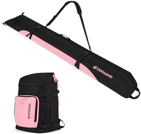 Odoland Skitasche Set, Gepolstert Skisack und Schuhtasche Combo für Flugreisen, Snowboardtasche für Skier bis zu 200 cm, wasserdichte Ski Bag zur Aufbewahrung für Herren und Damen