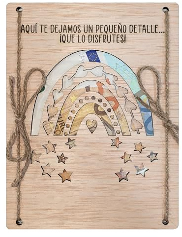 Lulamuk | Tarjetas regalar dinero de manera original | Idea de regalo creativa original sorpresa | Comunión, cumpleaños, bautizo... | Tarjeta de madera regala dinero original (Arco Iris)
