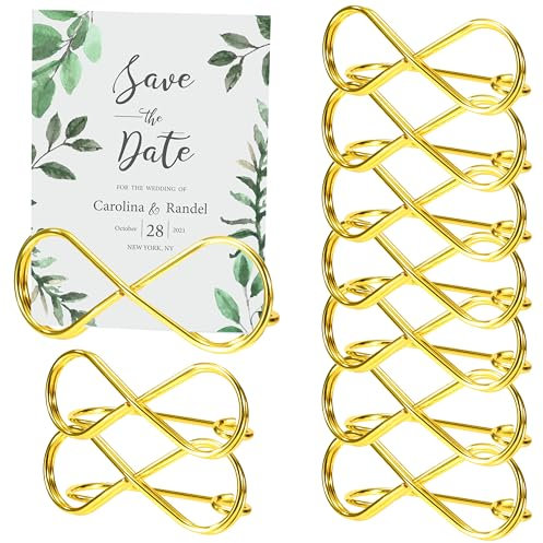Tischkartenhalter Goldener, 10 Stück Tischnummer Halter Metall Hochzeit, Unendlichkeit Sitzetiketten Nachrichtenclip Kartenhalter, Foto Bildkarten Displayständer, Restaurant Party Dekoration