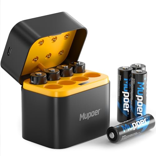 Mupoer Rechargeable Battery AA with Charger +8AA 3000mWh,1.5V Lithium AA Battery for Blink Outdoor Camera,Double A Rechargeable Batteries High Capacity,Lithium ion Batteries with Charging Box