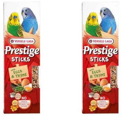 Versele-Laga Prestige Sticks Perruches Œuf & Thym | Pack Double | 2 x 60 g | Snack pour Petites perruches | sans conservateurs, colorants ni arômes synthétiques