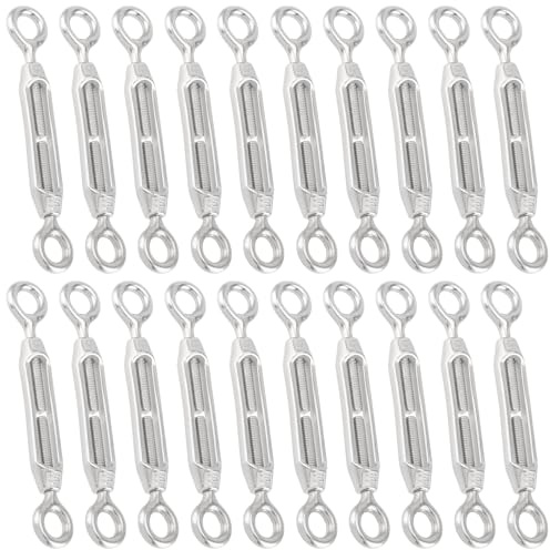 JEUIHAU 20 PCS M4 Turnbuckle Stainless Steel Eye and Eye Turnbuckles, Heavy Duty Wire Rope Tensioner for Cable Wire, Sun Shade, Tent Installation