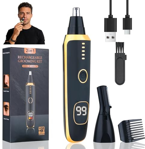 Yunmiss Nose and Ear Hair Trimmer for Men Women,2 in 1 LED Display Eyebrow Hair Trimmer with USB Rechargeable,2026 Portble Waterproof Facial Hair Removal with Dual-Edge Blades for Travel (Multicolor)
