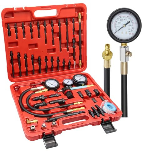 Kompressionstester - Benzin & Diesel Motor Kompressionsprüfer, 46PCS Comprehensive Kompressions und Leckage Test Kit mit Dual Gauge Engine für HDi, TDCi, Pumpe Duse Engine