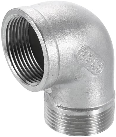 sourcing map 304 Stainless Steel 90 Degree Elbow Fittings NPT 1-1/4 x NPT 1-1/4 Female to Male Threaded Adapter Pipe Fitting for Connecting Water Pipe Air Hose PVC Tube Cast Coupling