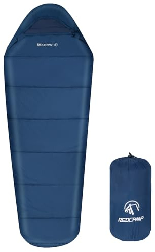 REDCAMP Ultra Lightweight Mummy Sleeping Bag for Adults with Double Zipper, Breathable Nylon Fabric, Comfortable Ultralight Sleeping Bag for Backpacking, Hiking and Camping for Keeping Warm, Navy