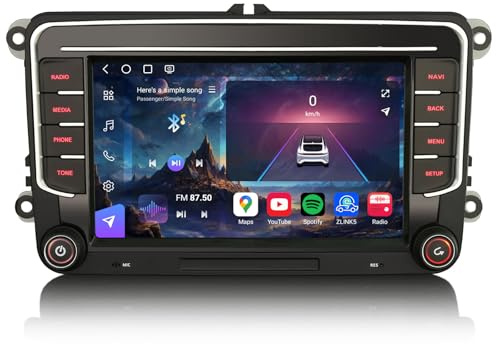 Erisin Qualcomm 8-Core 8GB+128GB Android 14 Radio Coche Bluetooth GPS Navegador para VW Golf 5/6 Passat Polo Tiguan Touran Caddy T5 Seat Skoda 7 Pantalla CarPlay Android Auto Dab+ WiFi 4G USB Canbus
