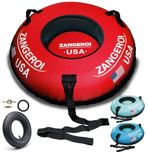 Snow Tube Snow Tubes for Sledding Heavy Duty 47 inch Snow Sleds for Kids and Adult Heavy Duty Snow Sleds for Adults Inflatable Snow Tube for Kids with Snow Tube Cover (Red-Cover)