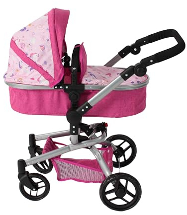 Bayer Chic 2000 Poussette de poupée Yolo, Poussette combinée 2 en 1 pour Enfants de 3 à 8 Ans, Poussette pour poupées jusqu'à 52 cm, Poussette pour poupée, Licorne Rose
