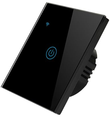 PintoHardware Interruttore intelligente touch WiFi, 1 pulsante pannello in vetro nero, compatibile con Alexa, Google Home e Apple HomeKit, controllo vocale