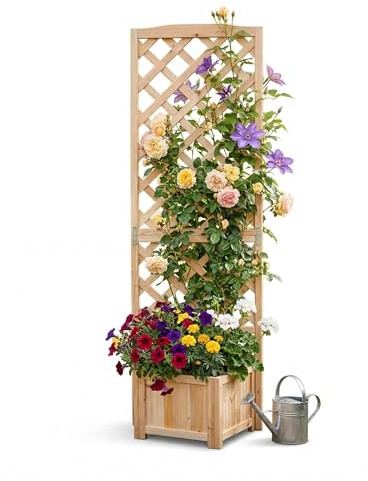 Relaxdays Fioriera con Graticcio, 180x55x51 cm, per Balcone e Giardino, Legno di Abete Naturale
