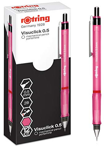 rOtring 2089095 Visuclick-Druckbleistift | 0,5 mm | 2B-Mine | attraktiver pinkfarbener Schaft | 12 Stück