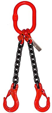 9/32 in x 12' ft Grade 80 Double Leg Chain Sling with Clevis Sling Hooks - 6,100 lbs at 60 DEG