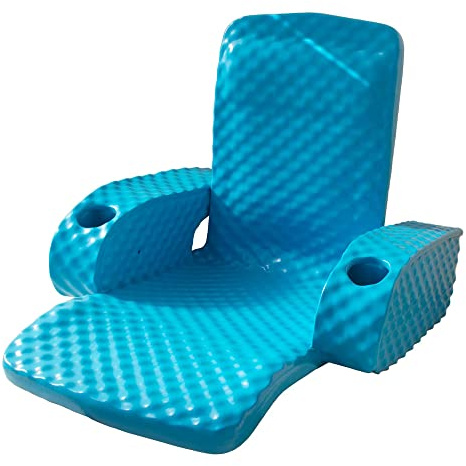 TRC Recreation Folding Baja Chair Foam Swimming Pool Float, Portable Super Soft Floating Lounger with 2 Cup Holders for Beach Essentials, Marina Blue