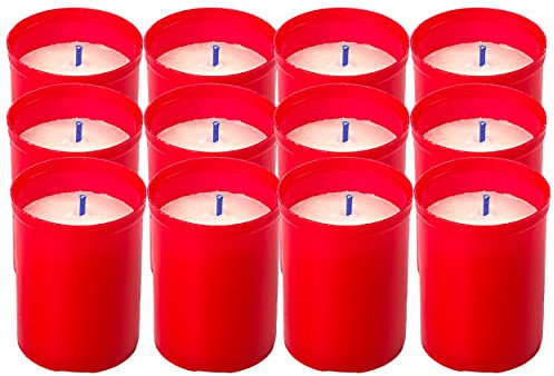 Set de 12 Candele Votive per Rituali Rossa 6.5 x 5 cm, Candele a Colonna Decorative di Piccolo Taglia, Lumini Rossa Lunga Durata 24 ore