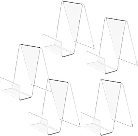 Clear Acrylic Book Stand, hicoosee 5 Pieces Transparent Book Display Stand for Displaying Books, Notebooks, Picture Albums, Picture Books, Menu, Magazine
